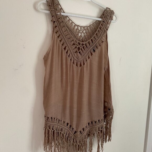 Taupe Crochet Fringe Tank Top - Picture 5 of 9
